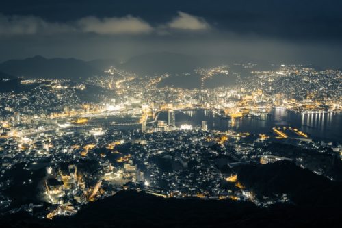 Nagasaki Night View from Mt. Inasa (Inasayama) in Nagasaki, Japan. Three Major Night Views of Japan - Ten Million Dollar Night View.